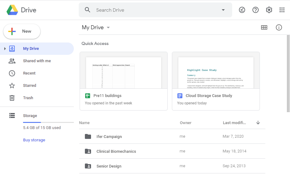 Google drive dashboard