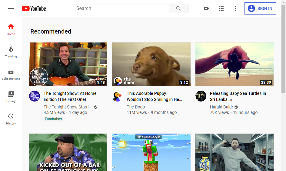 Youtube homepage